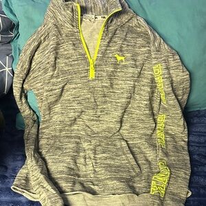 Victoria's Secret PINK Gray and Neon Yellow Zip-Up